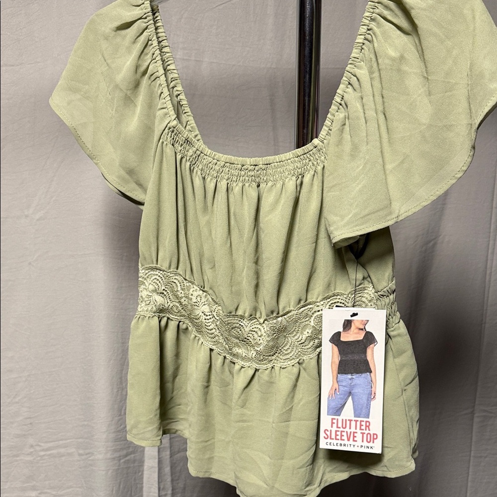 Celebrity Pink Olive Flutter Sleeve Blouse​